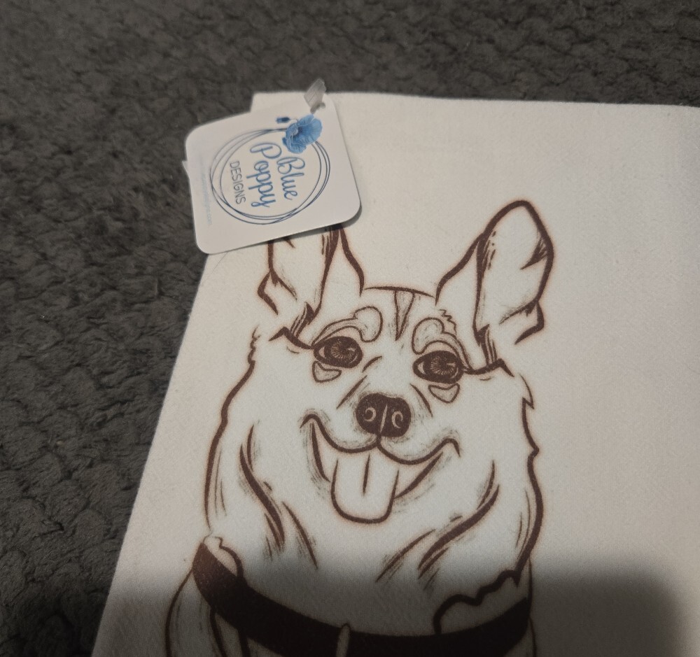Blue Poppy Designs Corgi Flour Sack Tea Towel - Cream - Picture 7 of 8